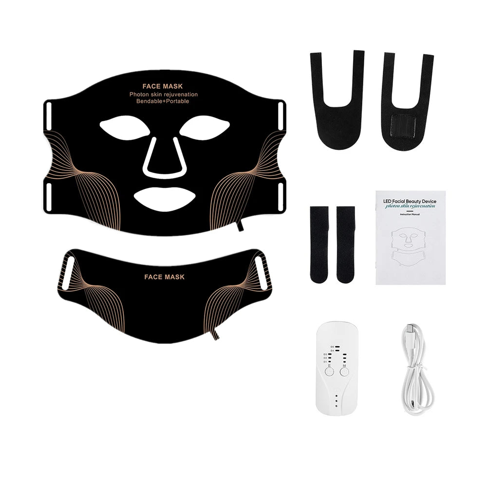 Nordic Glow Pro LED Face & Neck Mask – black mask with all accessories included.