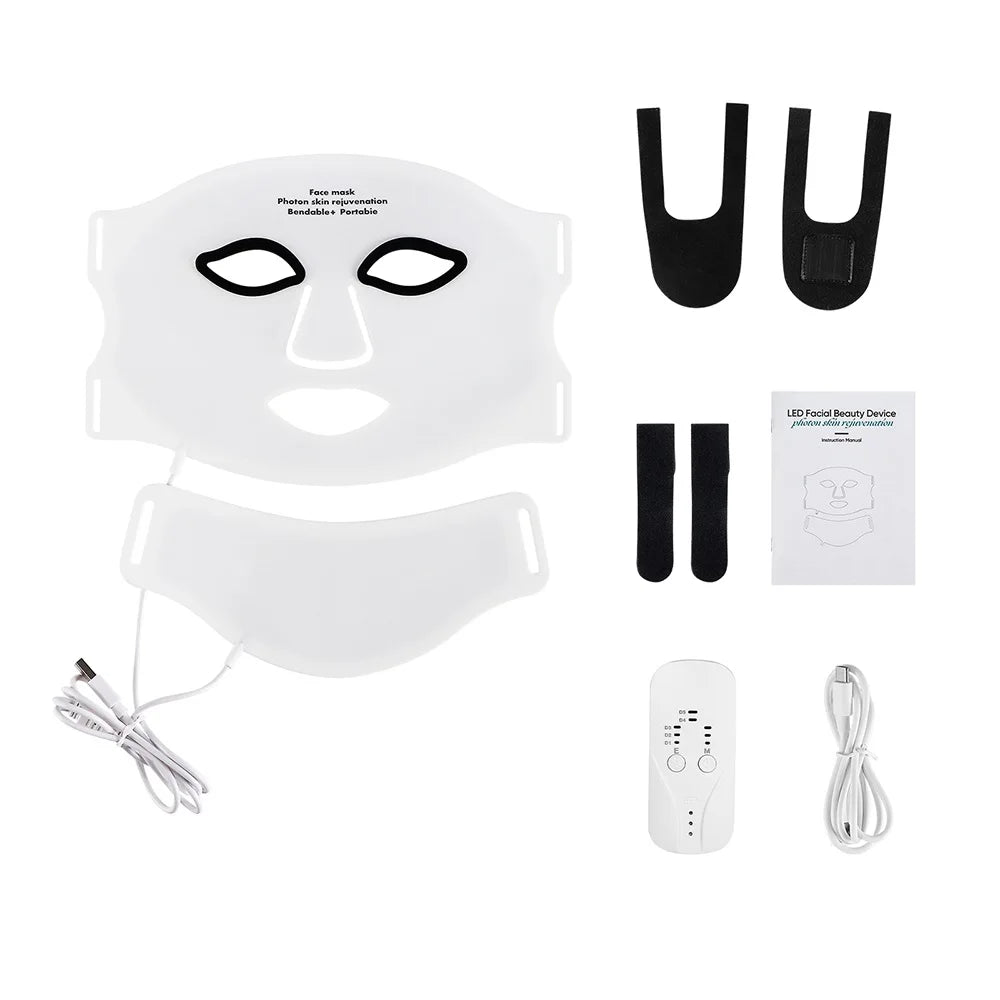 Nordic Glow Pro LED Face & Neck Mask – white mask with all accessories included.