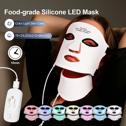 Nordic Glow Pro LED Face & Neck Mask – silicone LED therapy mask, front view.